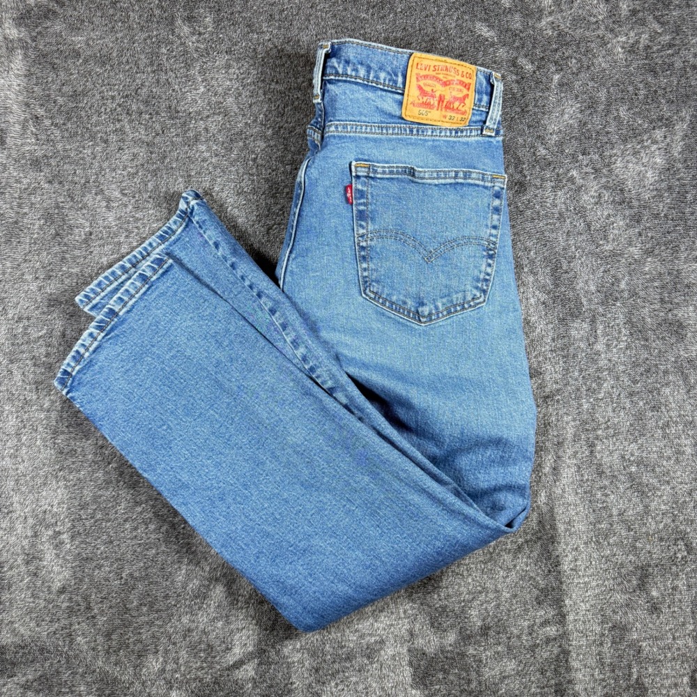 Levis 505 Regular Fit Straight Leg Jeans Mens 32x32 Medium Wash Blue Stretch